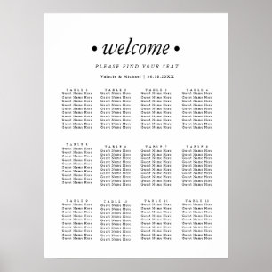 Minimalist-1 Schwarz-Weiß-Hochzeits-Sitzplan Poster