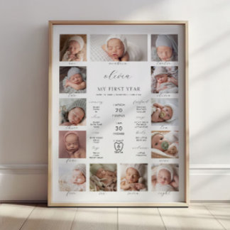Minimalist 1st Birthday Milestone Photo Collage Poster