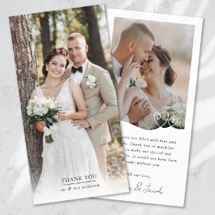 Minimalist 2 Foto-Herzen Hochzeit Dankeskarte