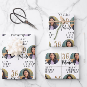 Minimalist 50 und Fantastisch Foto 50. Geburtstag Geschenkpapier Set