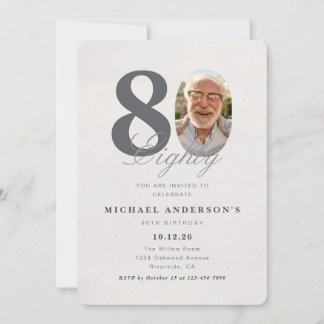 Minimalist 80th Year Birthday Invitation Einladung