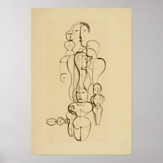 Minimalist Abstract Figurative Line Drawing  Vinta Poster