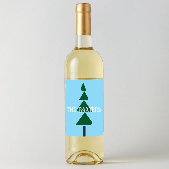 Minimalist Abstract Green Chic Christmas Tree Weinetikett (Von Creator hochgeladen)