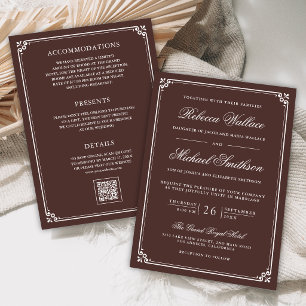 Minimalist All in One QR Espresso Brauner Hochzeit Einladung