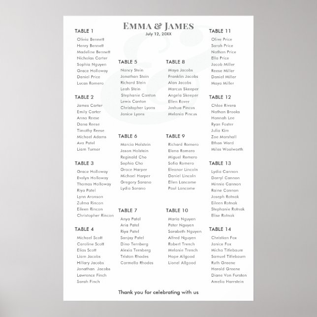 Minimalist Ampersand Wedding | Seating Chart 14 Poster (Vorne)