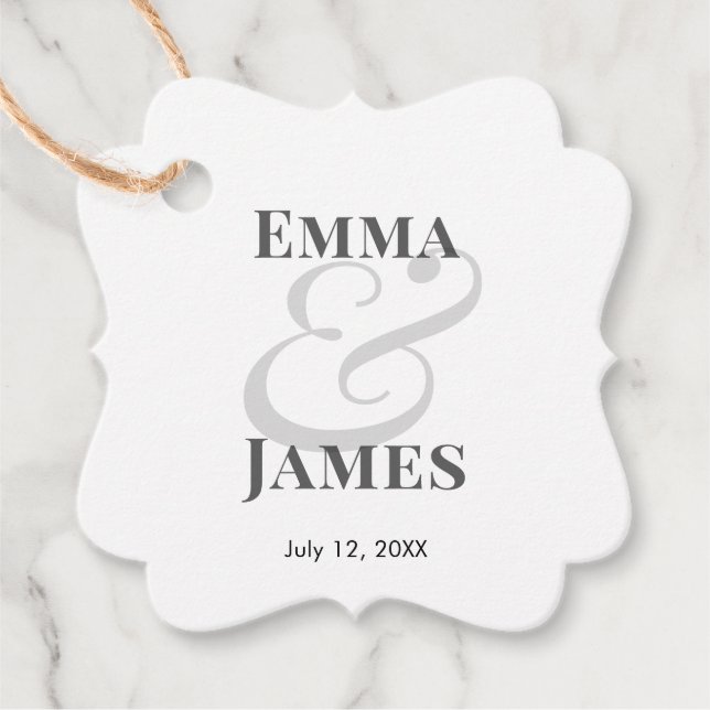 Minimalist Ampersand Wedding | with Names & Date } Geschenkanhänger (Vorderseite)