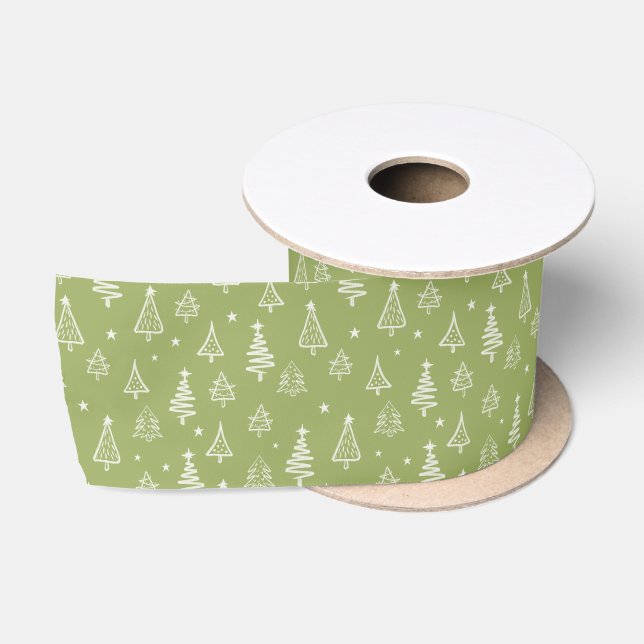 Minimalist and Rustic Green Christmas Tree Satinband (Spule)
