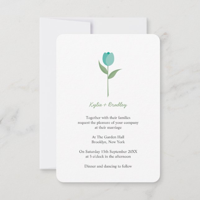 Minimalist Aquamarine Tulip Einladung (Rückseite)
