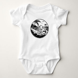 Minimalist Baby Bodysuit with Tropical Beach  Baby Strampler