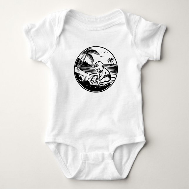 Minimalist Baby Bodysuit with Tropical Beach  Baby Strampler (Vorderseite)