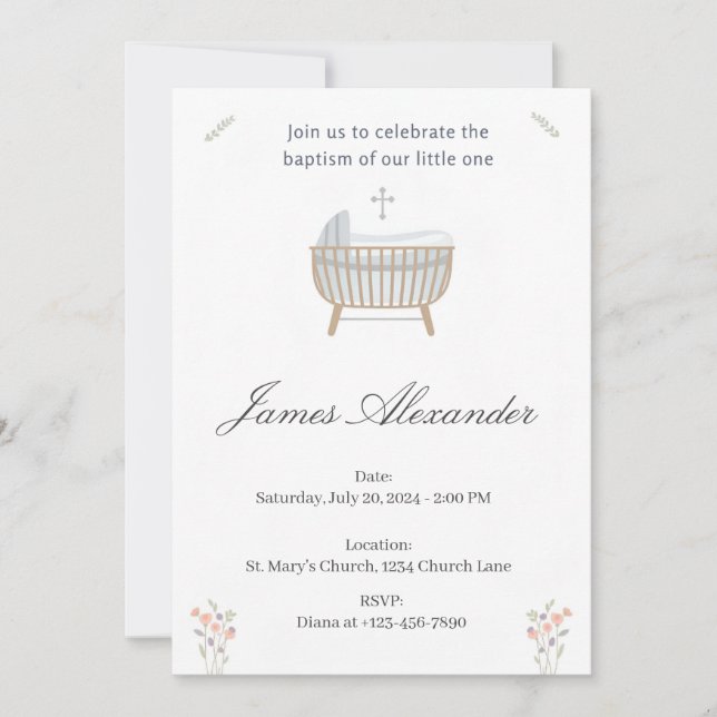 Minimalist Baby Christening Baptism Template Einladung (Vorderseite)