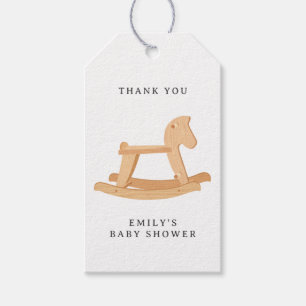 Minimalist Baby Shower mit Schaukelpferd Geschenkanhänger