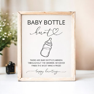 Minimalist Babyflaschen-Suchspiel Baby Shower Spie Poster