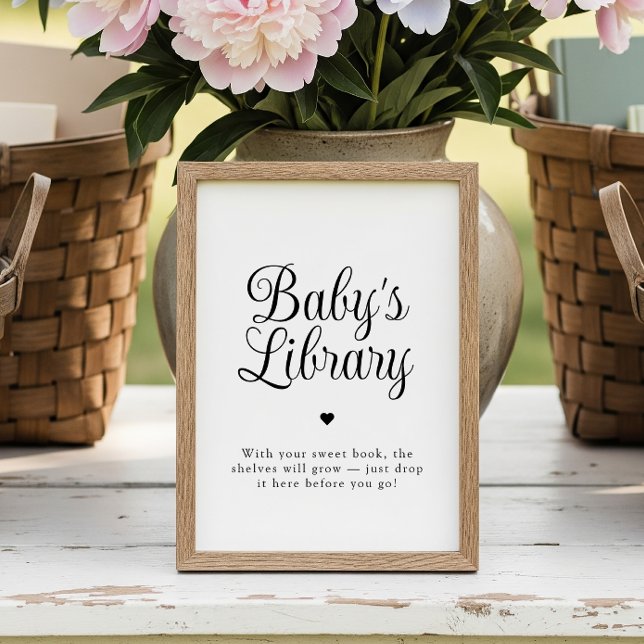 Minimalist "Baby's Library" Baby Shower Sign Poster (Von Creator hochgeladen)