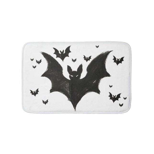 Minimalist Bat – Ink Brush Halloween Creature on Badematte (Vorderseite)
