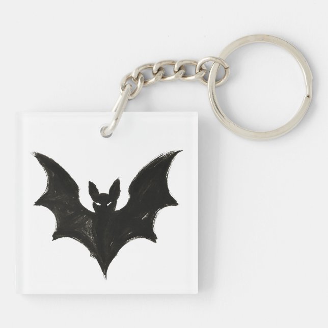 Minimalist Bat – Ink Brush Halloween Creature on  Schlüsselanhänger (Rückseite)