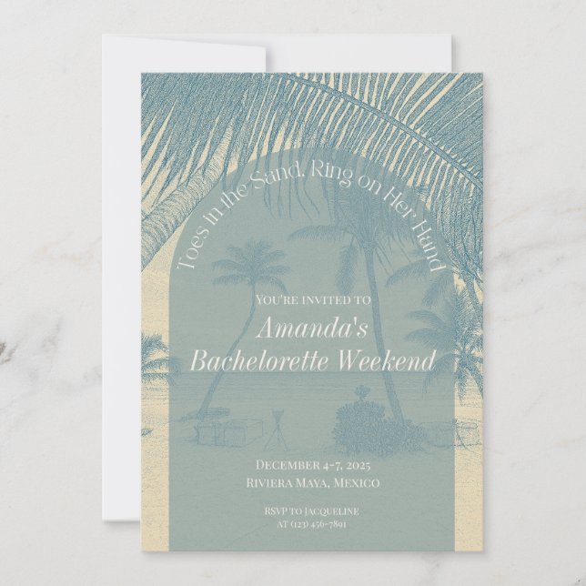Minimalist Beach Bachelorette Invitation Itinerary (Devant)