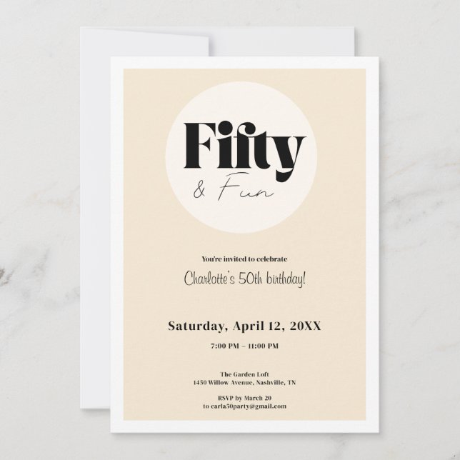 Minimalist Beige 50th Birthday Invitation  Einladung (Vorderseite)