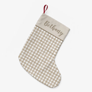 Minimalist Beige Buffalo Karo Kleiner Weihnachtsstrumpf