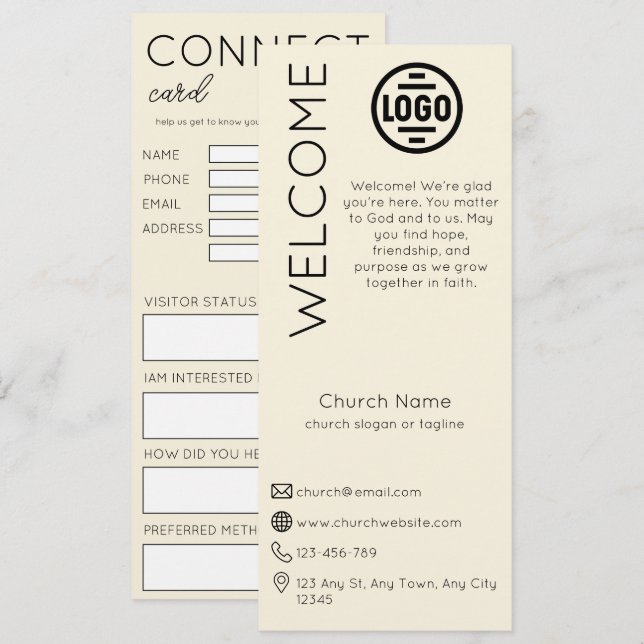 Minimalist Beige Church Connection Card Einladung (Vorne/Hinten)