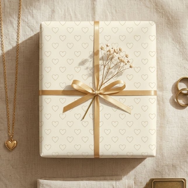 Minimalist Beige Heart Gift Geschenkpapier (Minimalist beige heart gift wrapping paper)