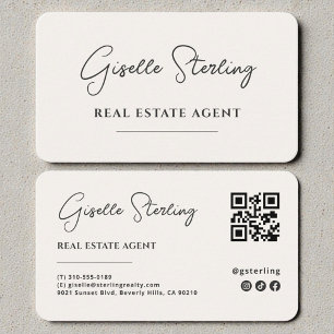 Minimalist Beige Immobilienmakler-QR-Code Visitenkarte