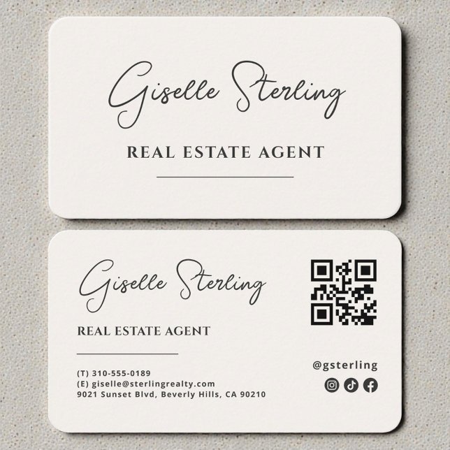 Minimalist Beige Real Estate Agent QR Code Visitenkarte (Von Creator hochgeladen)