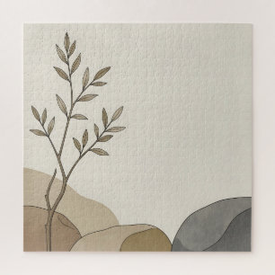 Minimalist Beige Zweig Blätter Abstrakte Erdtöne 