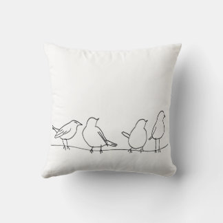 Minimalist Birds on a Wire Line Art on Throw Pillo Kissen