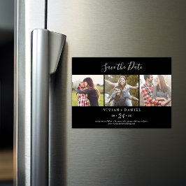 Minimalist | Black 3 Photo Template Save the Date Magneteinladung