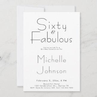 Minimalist Black 60 & Fabulous 60th Birthday Party Einladung