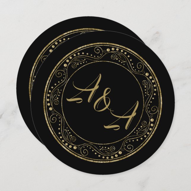 Minimalist Black and Gold Wedding Invitation (Devant / Derrière)