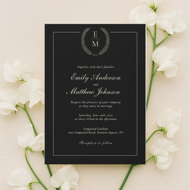 Minimalist Black And Sage Wedding Invitation (Créateur téléchargé)