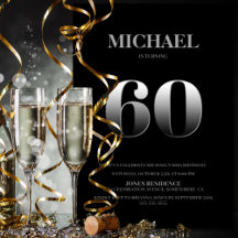 Minimalist Black and Silver 60th Birthday Party