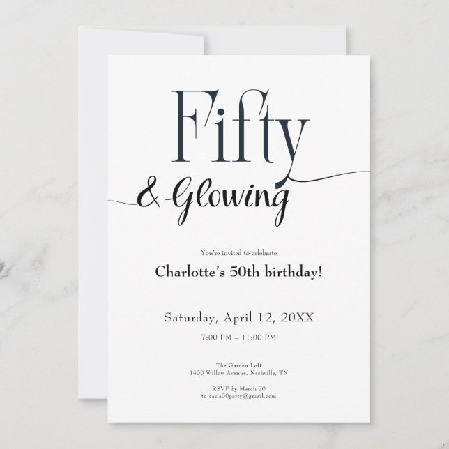 Minimalist Black and White 50th Birthday Invite  Einladung (Vorderseite)