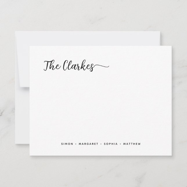 Minimalist Black and White Family Stationery  Mitteilungskarte (Vorderseite)