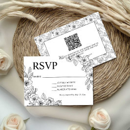 Minimalist Black and White Floral  RSVP Karte