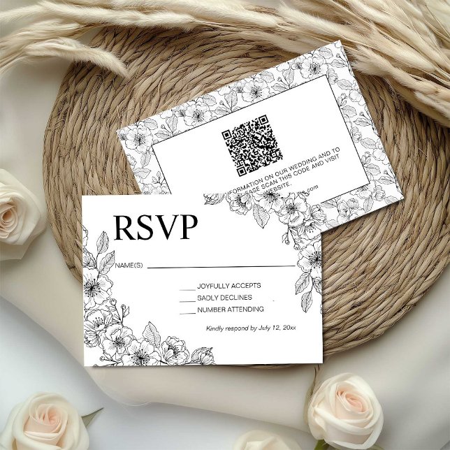 Minimalist Black and White Floral  RSVP Karte (Von Creator hochgeladen)