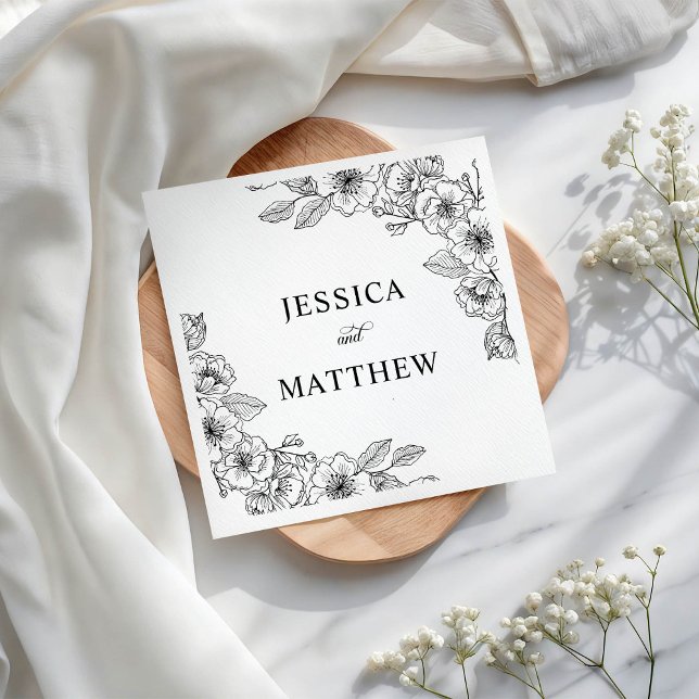 Minimalist Black and White Floral  Serviette (Von Creator hochgeladen)