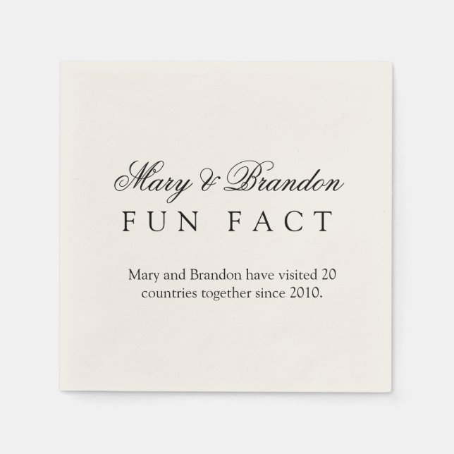 Minimalist Black and White Fun Fact Wedding Serviette (Vorderseite)