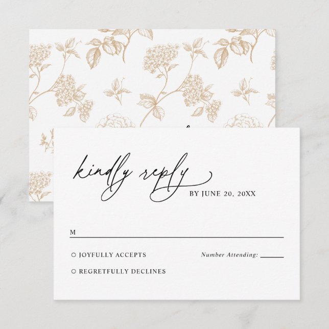Minimalist Black and White Gold Wedding RSVP Card (Vorne/Hinten)