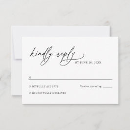 Minimalist Black and White Green Wedding RSVP Card