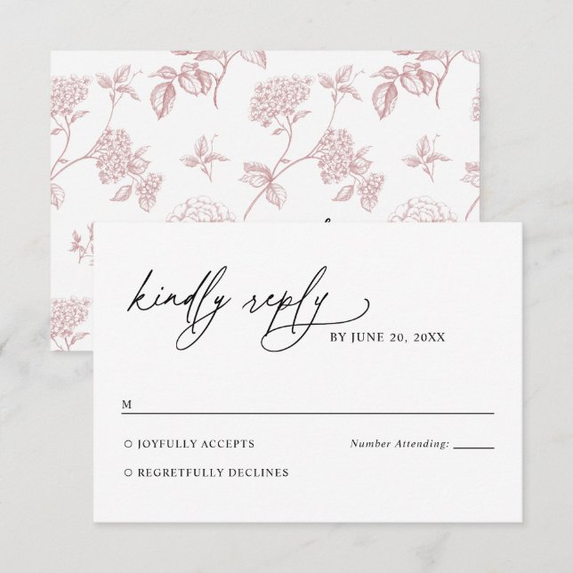 Minimalist Black and White Pink Wedding RSVP Card (Vorne/Hinten)
