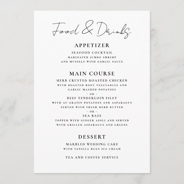 Minimalist Black and White Wedding Event Menükarte (Vorderseite)