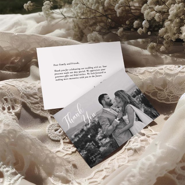 Minimalist Black and White Wedding Photo Dankeskarte (Von Creator hochgeladen)