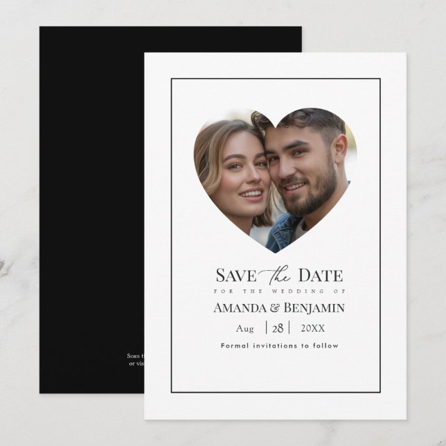 Minimalist Black and White Wedding Photo Save The Date (Vorne/Hinten)