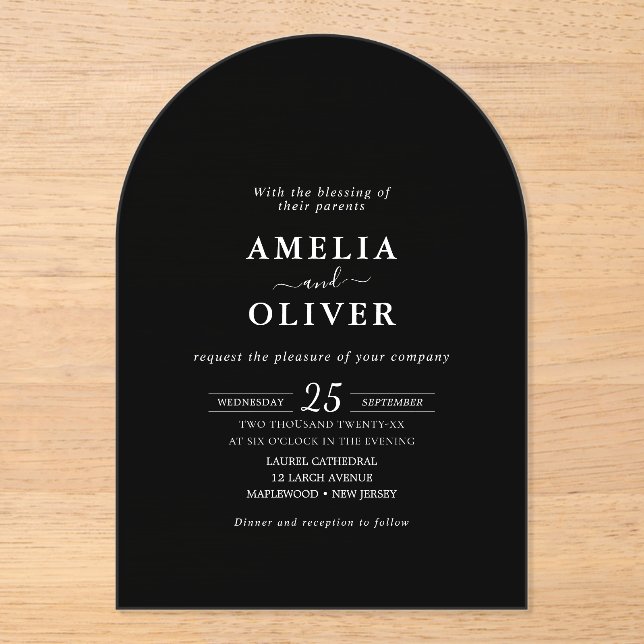 Minimalist Black Arch Elegant Wedding Invitation (Recto)
