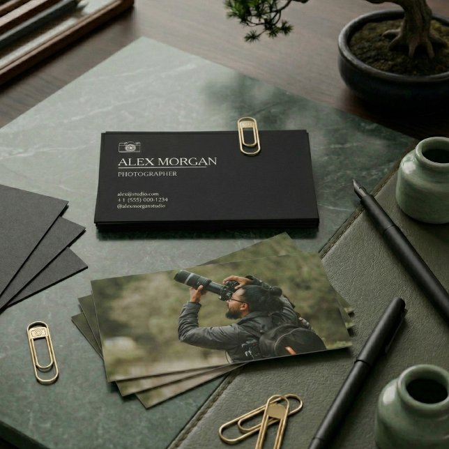 Minimalist Black Camera Logo Photographer Double-S Visitenkarte (Minimalist Black Camera Logo Photographer Double-Sided!)