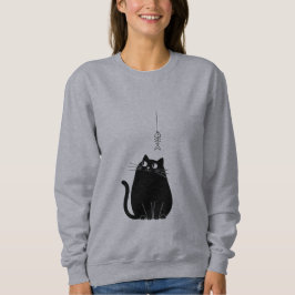 Minimalist Black Cat Sweatshirt for Women 