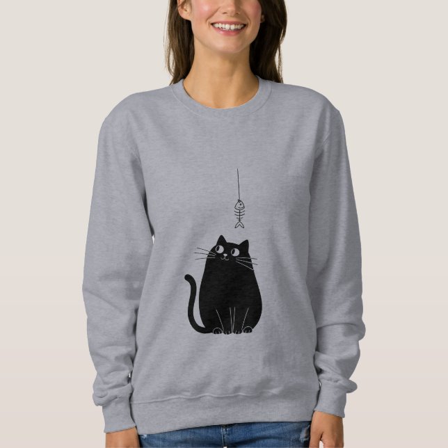 Minimalist Black Cat Sweatshirt for Women  (Vorderseite)